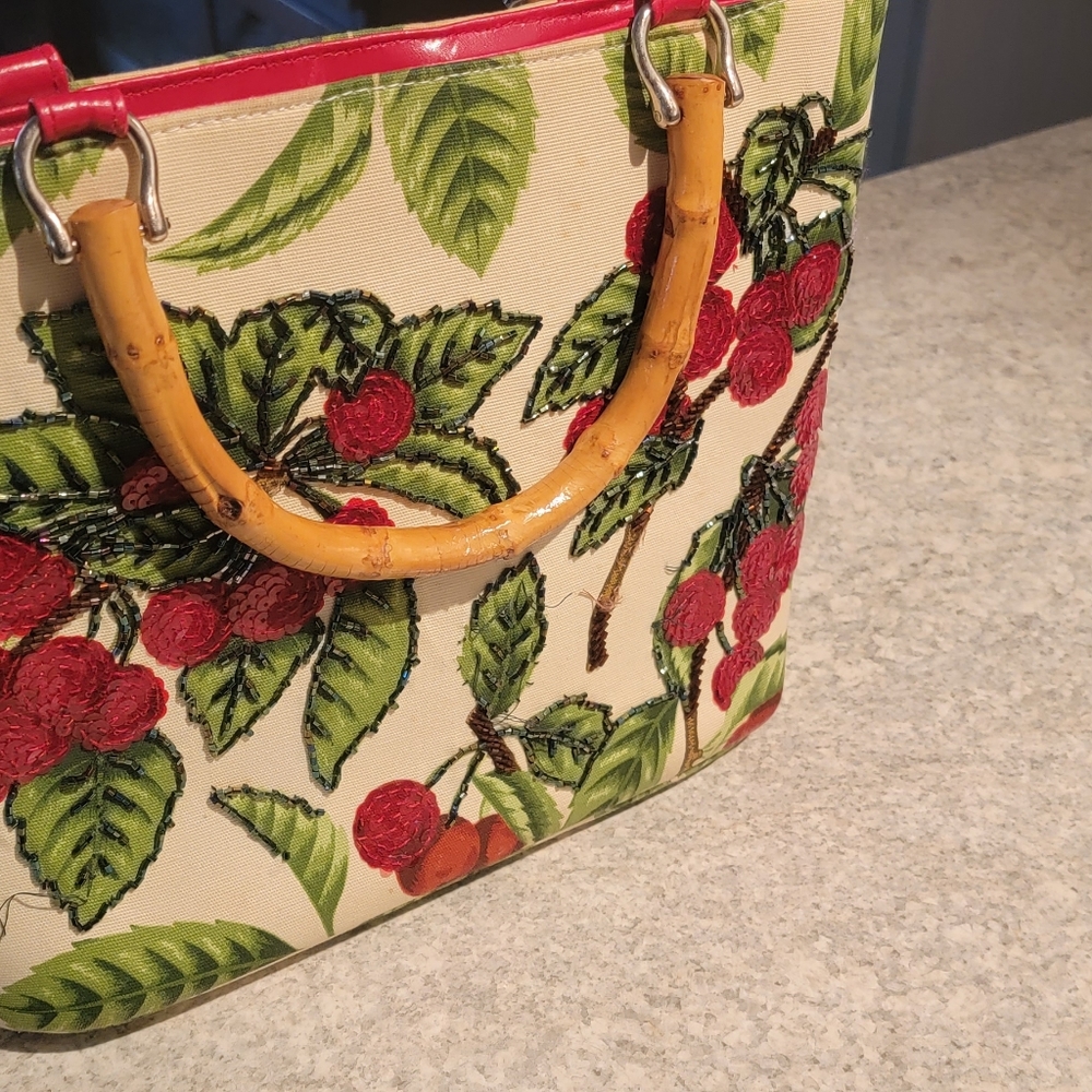 Vintage Cherry Purse with Bamboo Handles